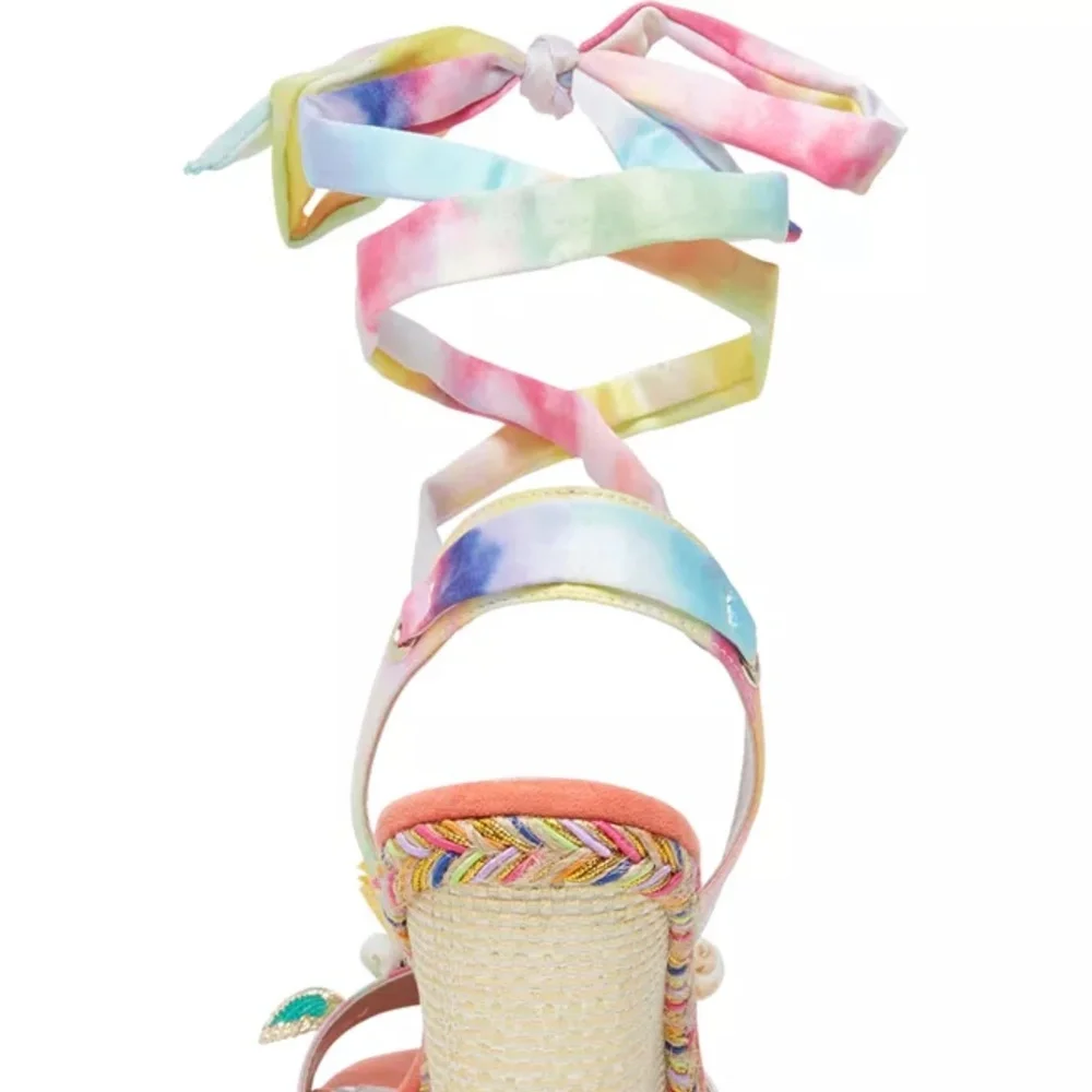 Betsey Johnson Izzi Embellished Wedge Sandals Lace Up Playful Whimsical Size 7 - Picture 3 of 9
